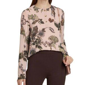 Jason Wu Collection Top Long Sleeved Forest Floral Henley Top Owl Mushroom Sz 12